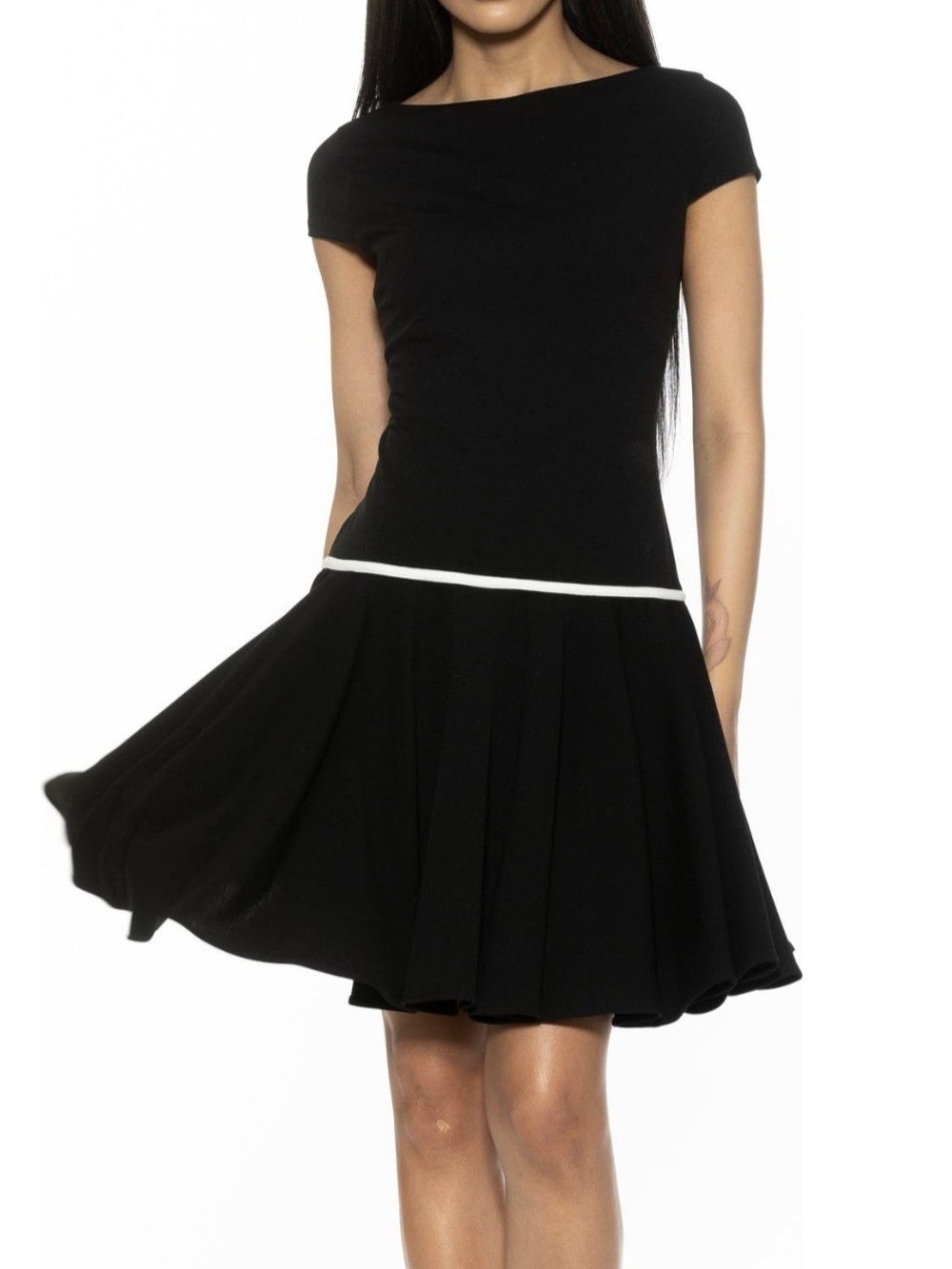 Black Skater Dress with White Waist Trim